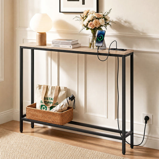 Artiss Entryway Console Table with Charging Station - Wood
