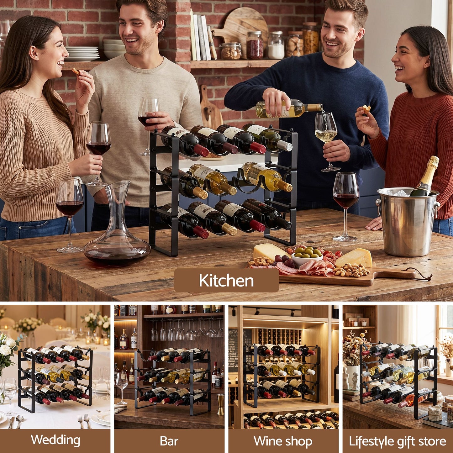Artiss 3-Tier Wine Rack - 12 Bottles
