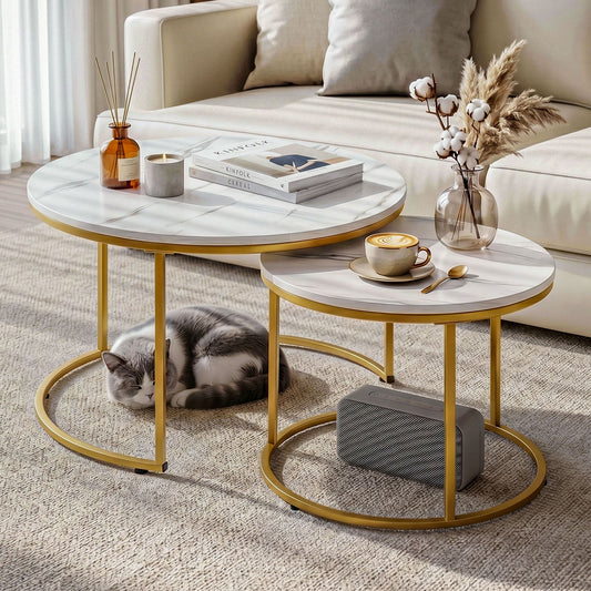Artiss 2-Piece Nesting Coffee Table Set - White & Gold