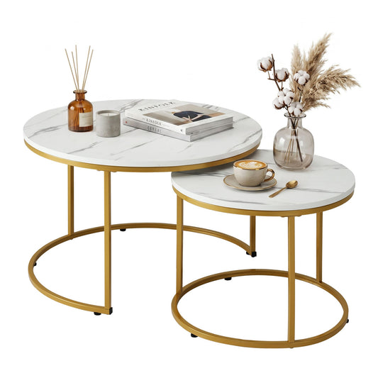 Artiss 2-Piece Nesting Coffee Table Set - White & Gold