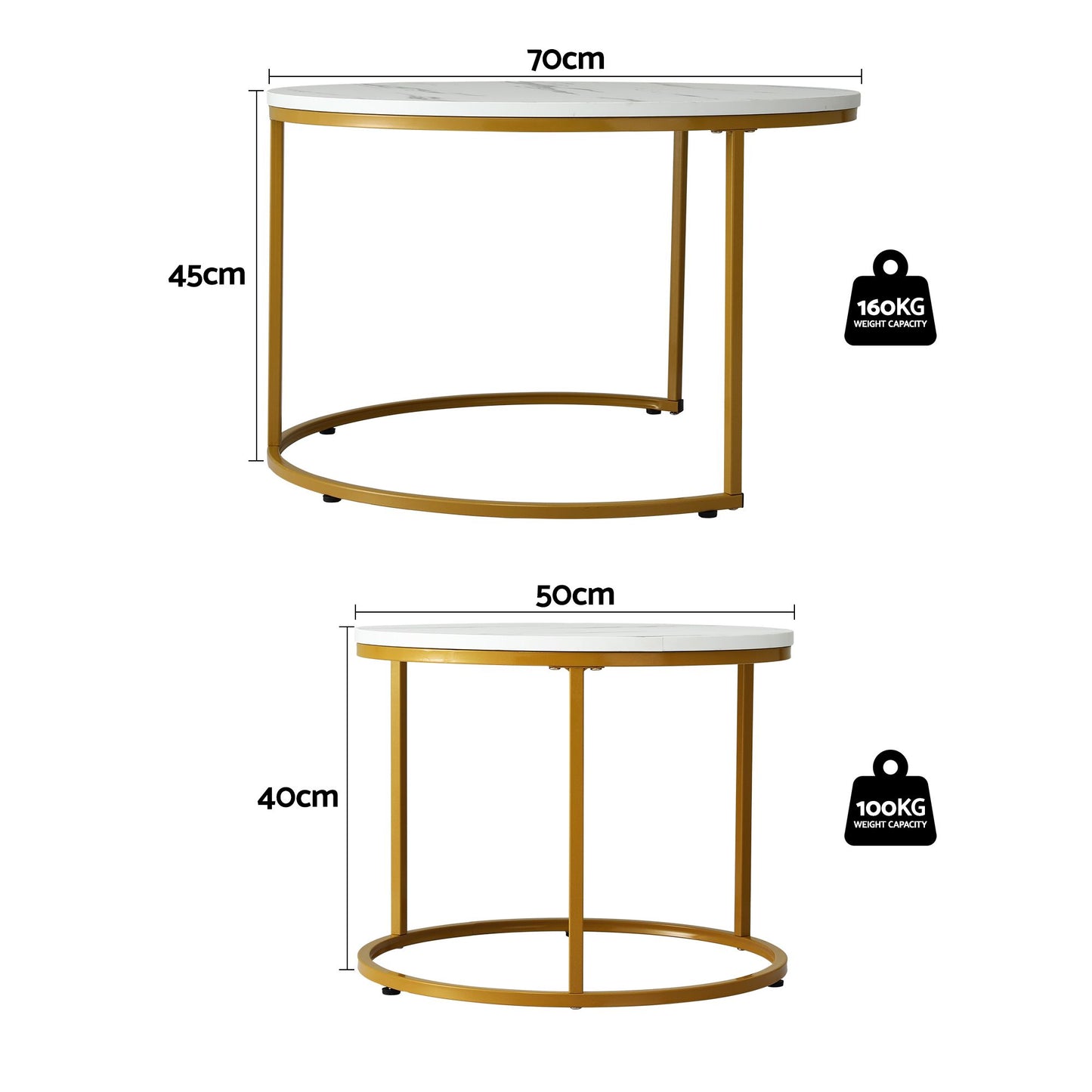 Artiss 2-Piece Nesting Coffee Table Set - White & Gold