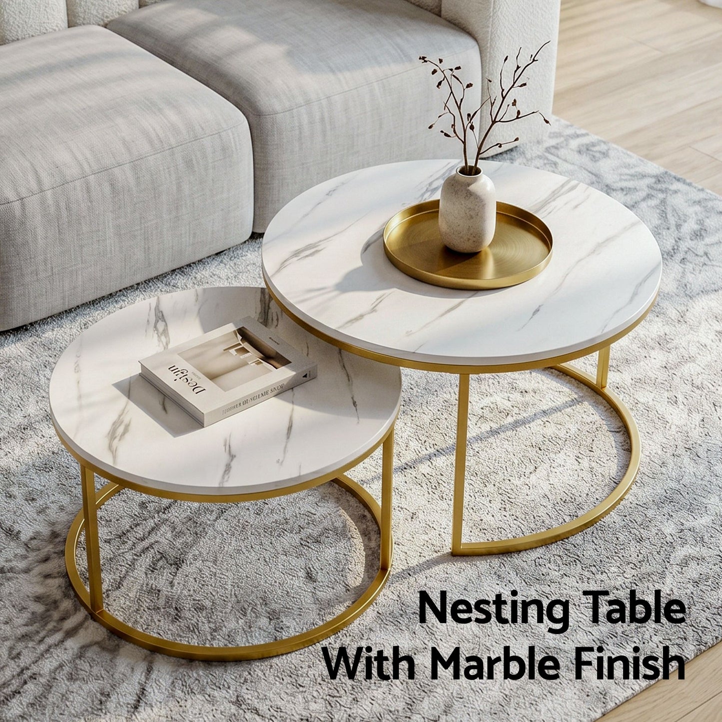 Artiss 2-Piece Nesting Coffee Table Set - White & Gold