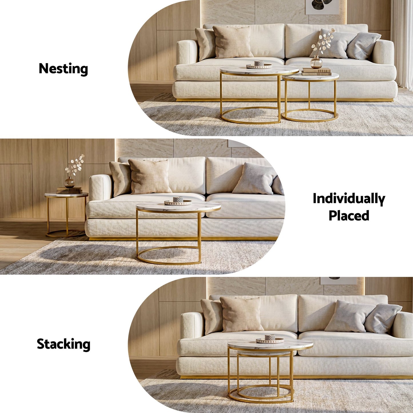 Artiss 2-Piece Nesting Coffee Table Set - White & Gold