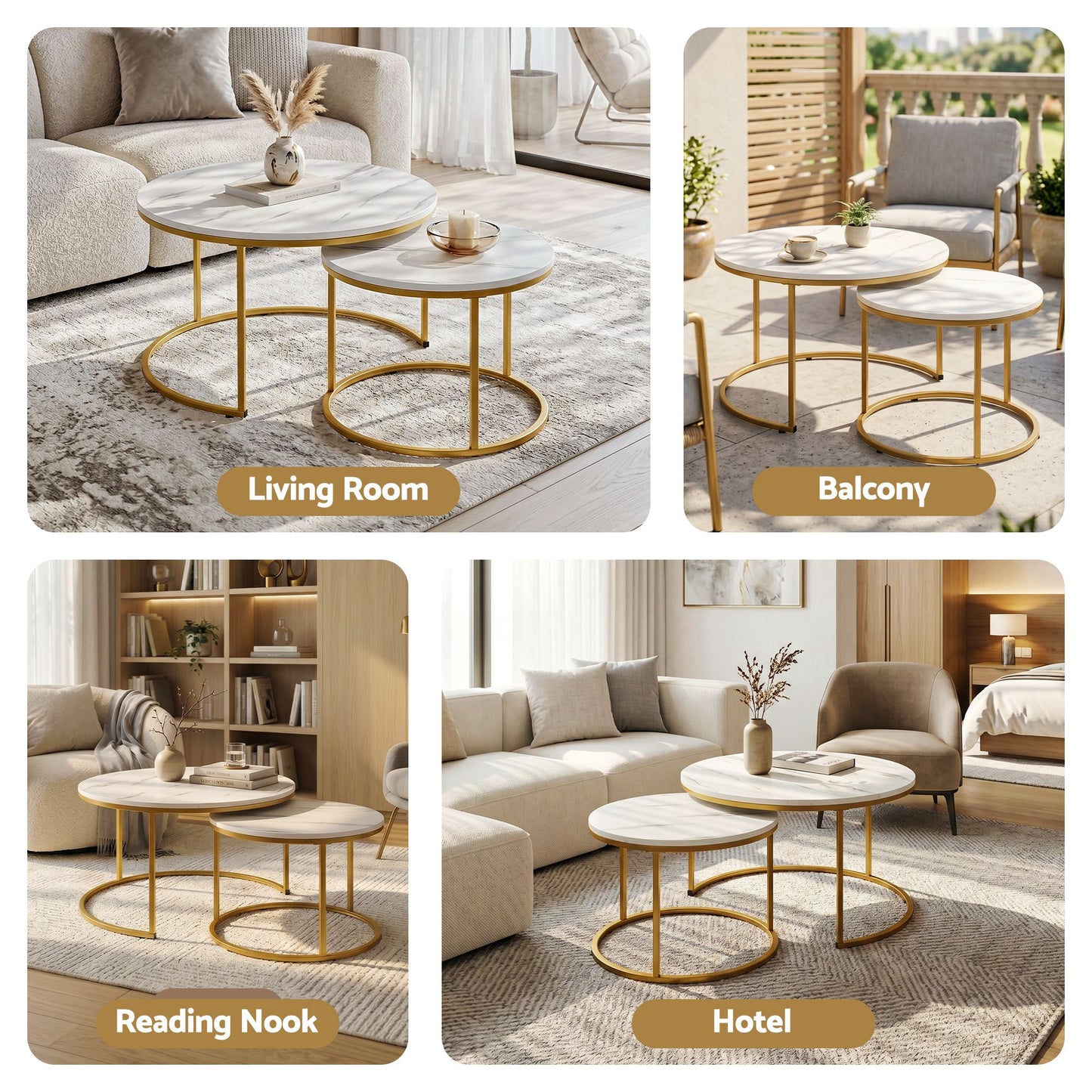 Artiss 2-Piece Nesting Coffee Table Set - White & Gold