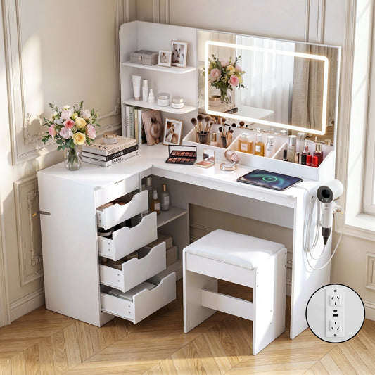 Artiss White LED Vanity Desk Set