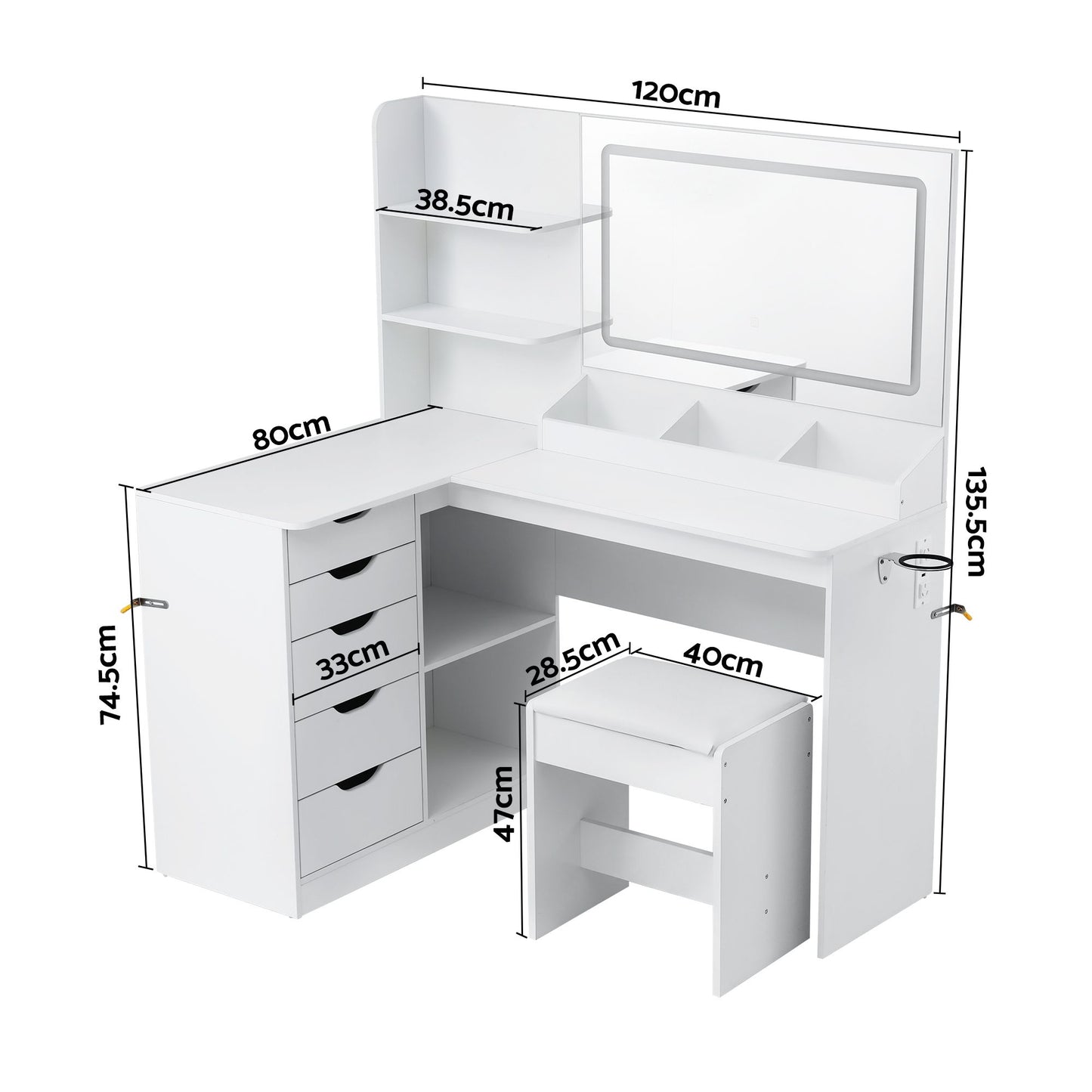 Artiss White LED Vanity Desk Set