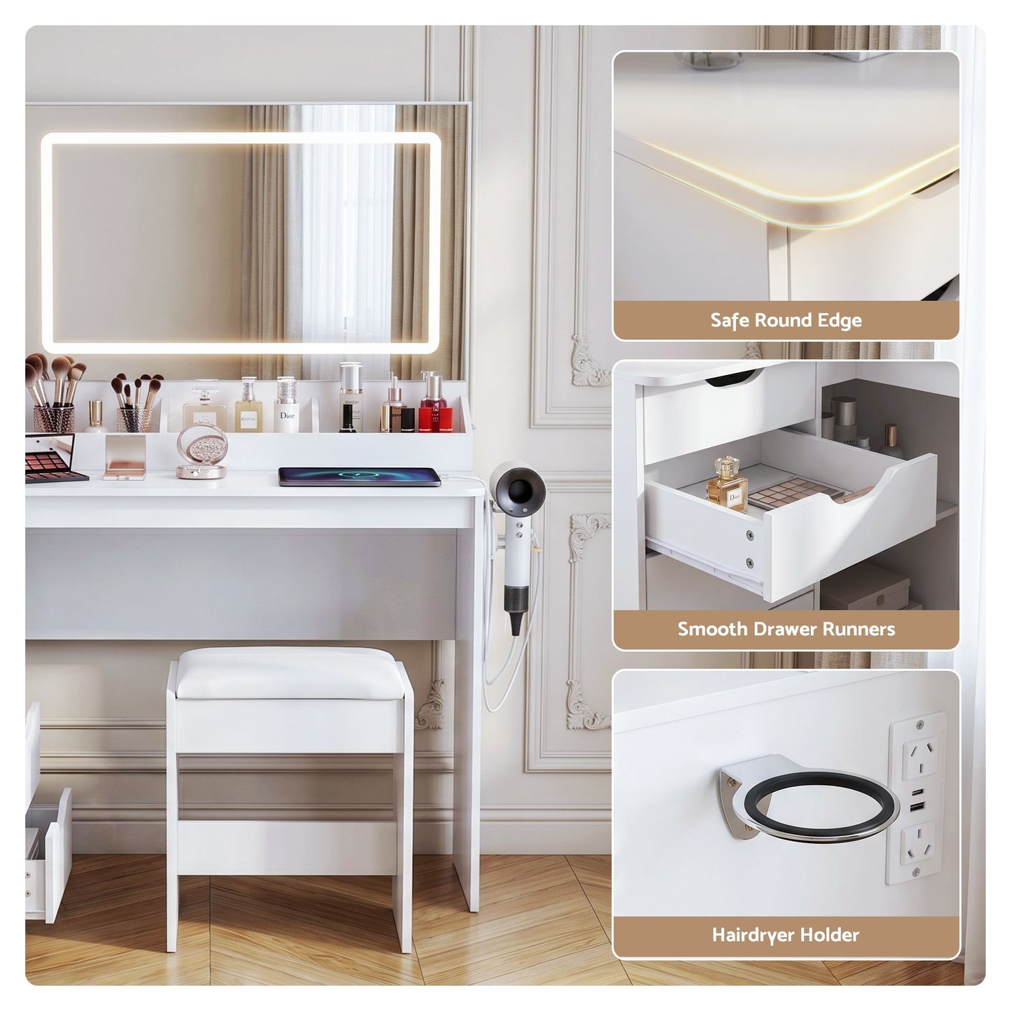 Artiss White LED Vanity Desk Set