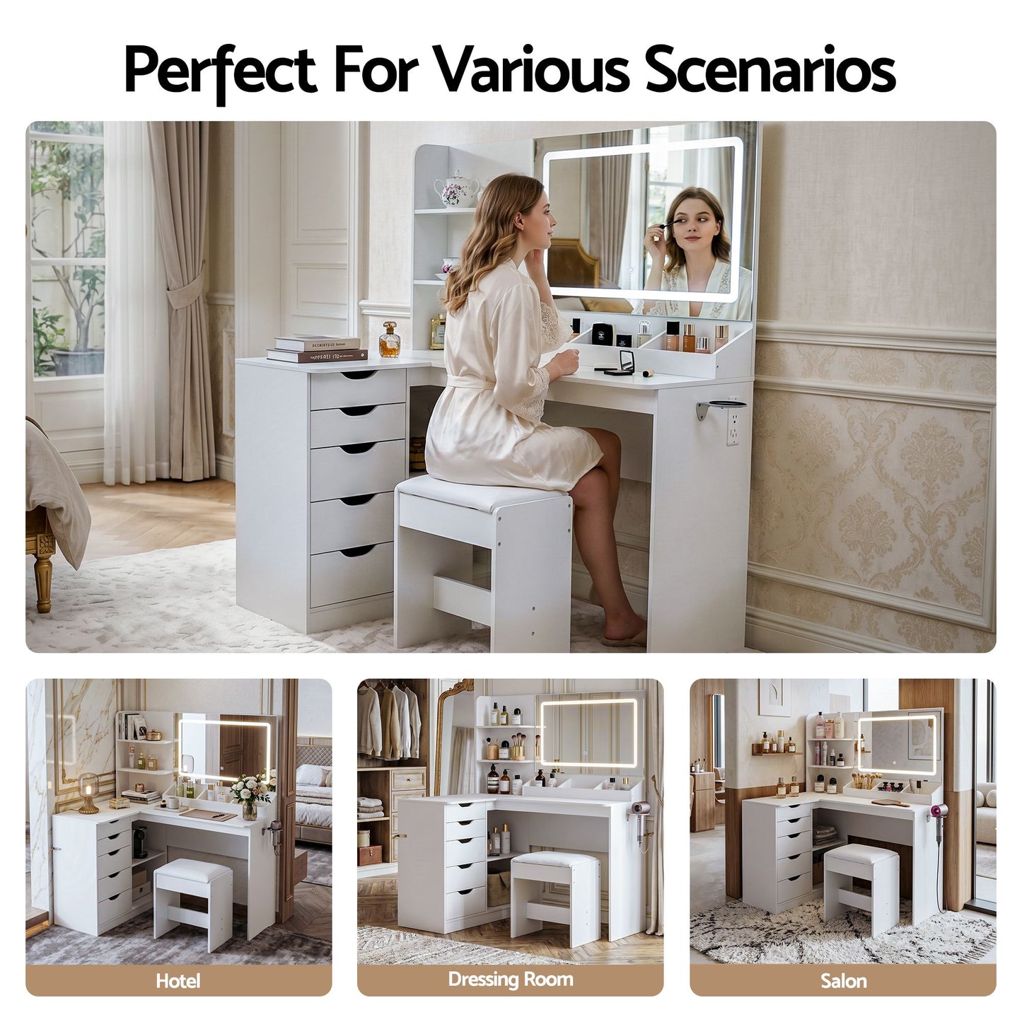 Artiss White LED Vanity Desk Set