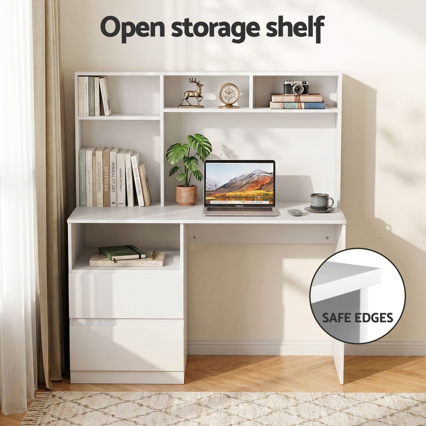 Artiss Office Desk with Shelves - White