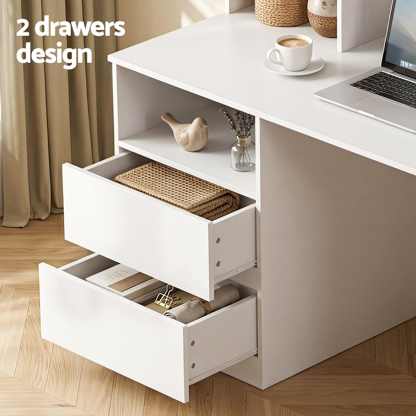 Artiss Office Desk with Shelves - White