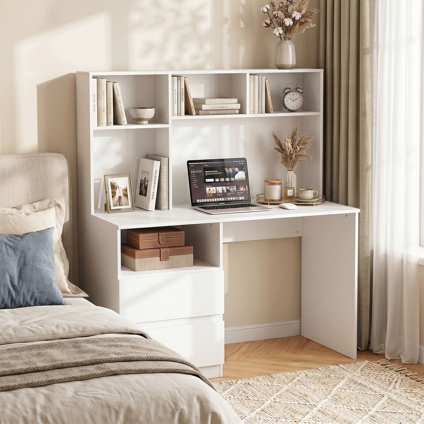 Artiss Office Desk with Shelves - White