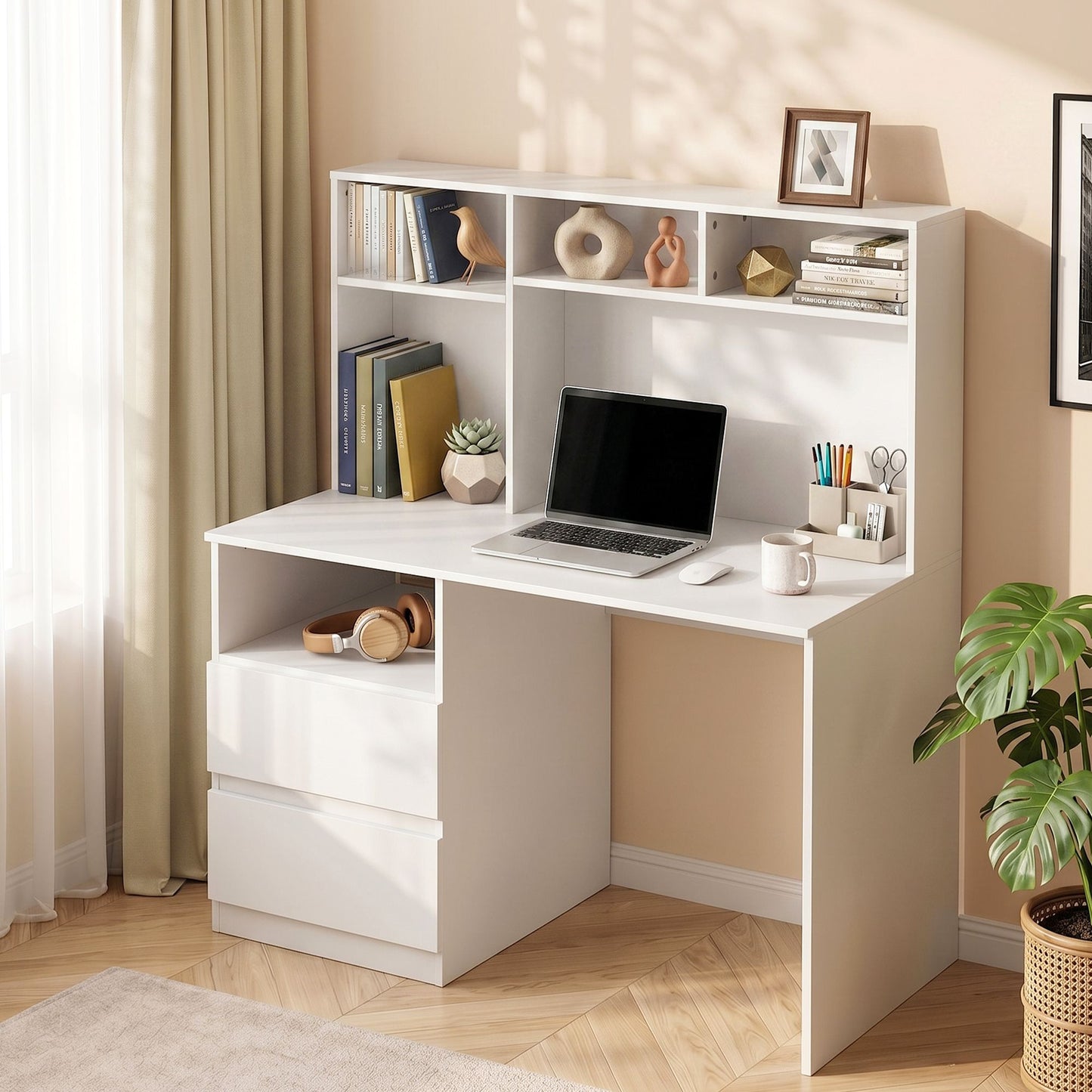 Artiss Office Desk with Shelves - White