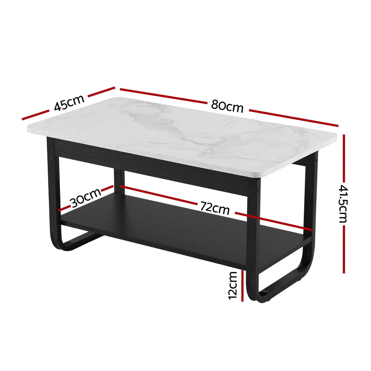Artiss 2 Tier Marble Look Coffee Table - Black/White