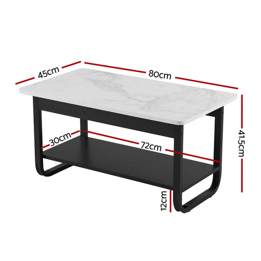 Artiss 2 Tier Marble Look Coffee Table - Black/White