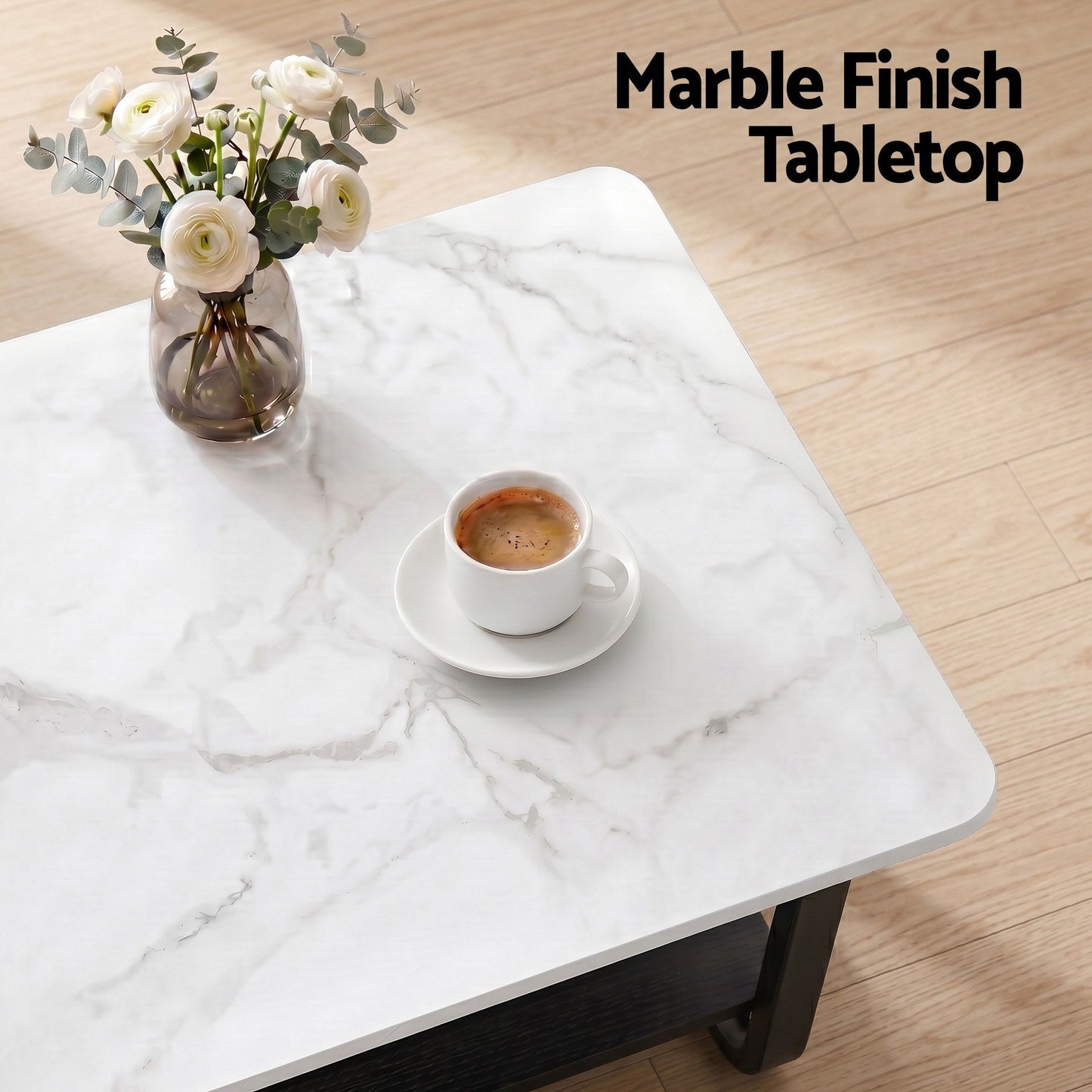 Artiss 2 Tier Marble Look Coffee Table - Black/White