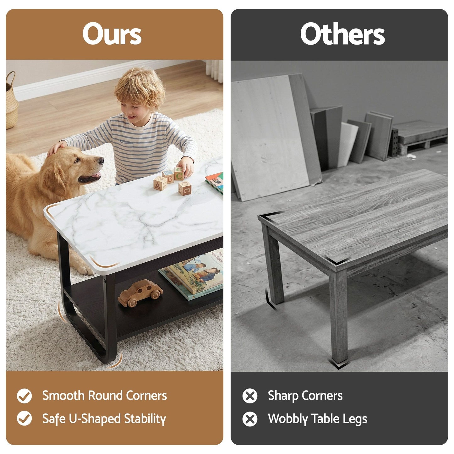 Artiss 2 Tier Marble Look Coffee Table - Black/White