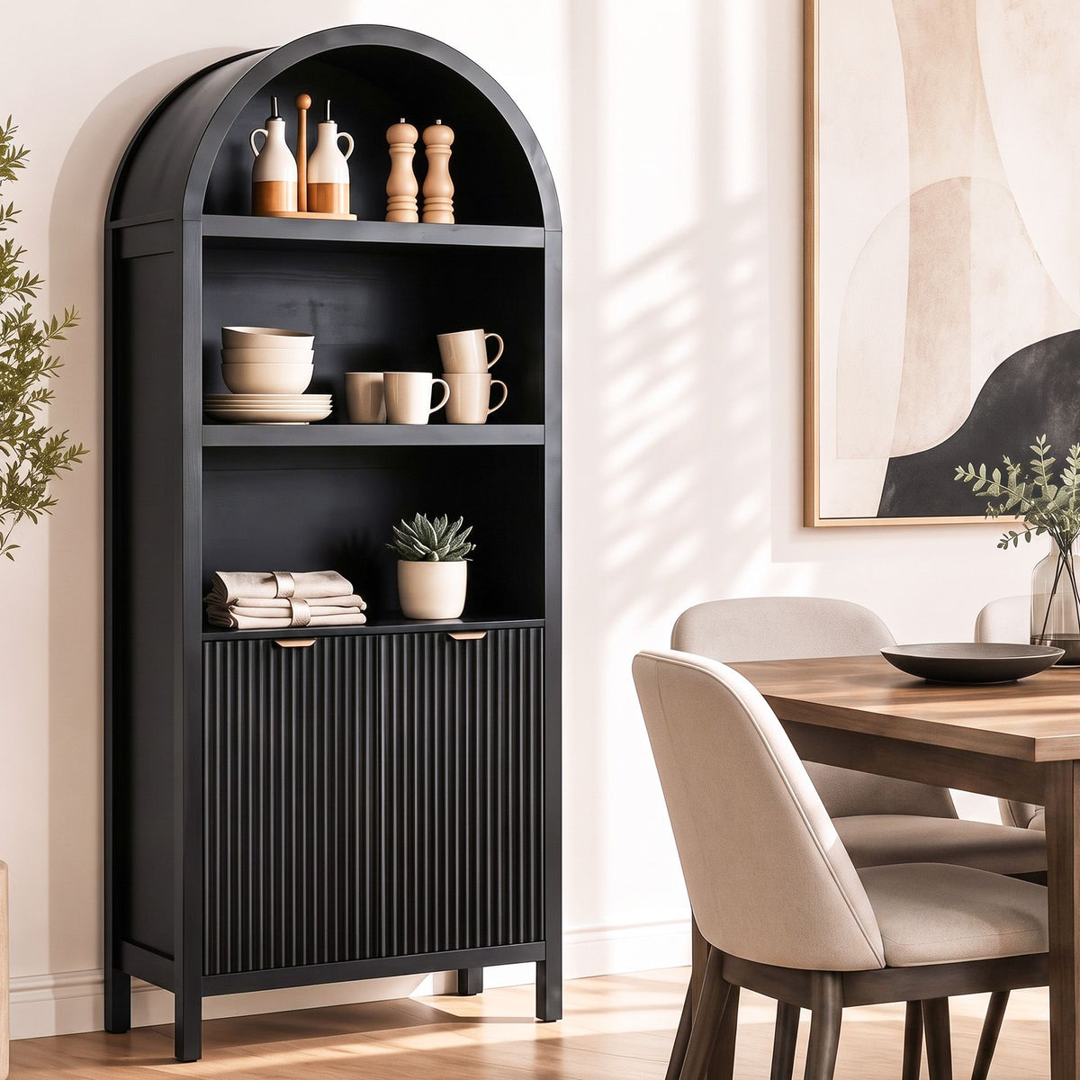 Artiss Buffet Sideboard Cabinet Pantry 180CM Arched Storage Bookshelf Black