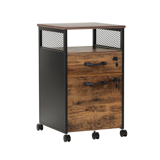 Artiss Mobile Filing Cabinet - 2 Drawer - brown