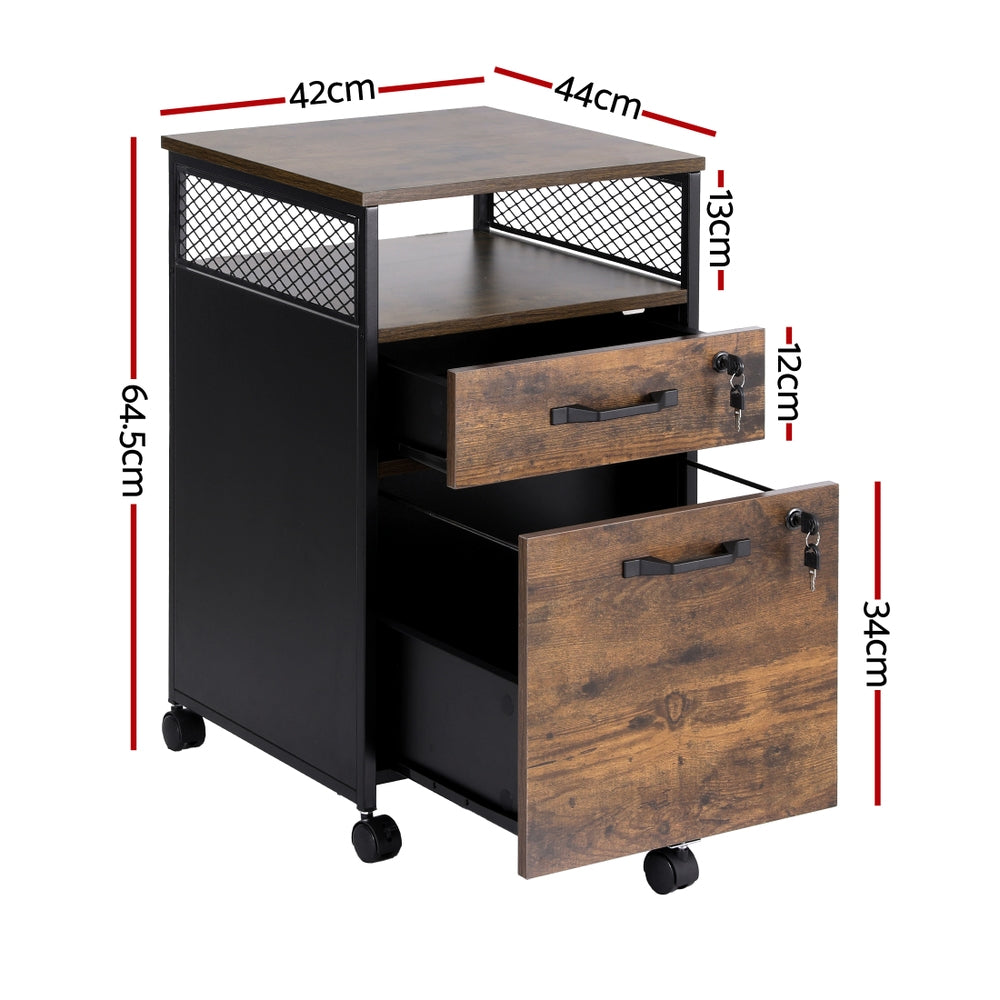 Artiss Mobile Filing Cabinet - 2 Drawer - brown
