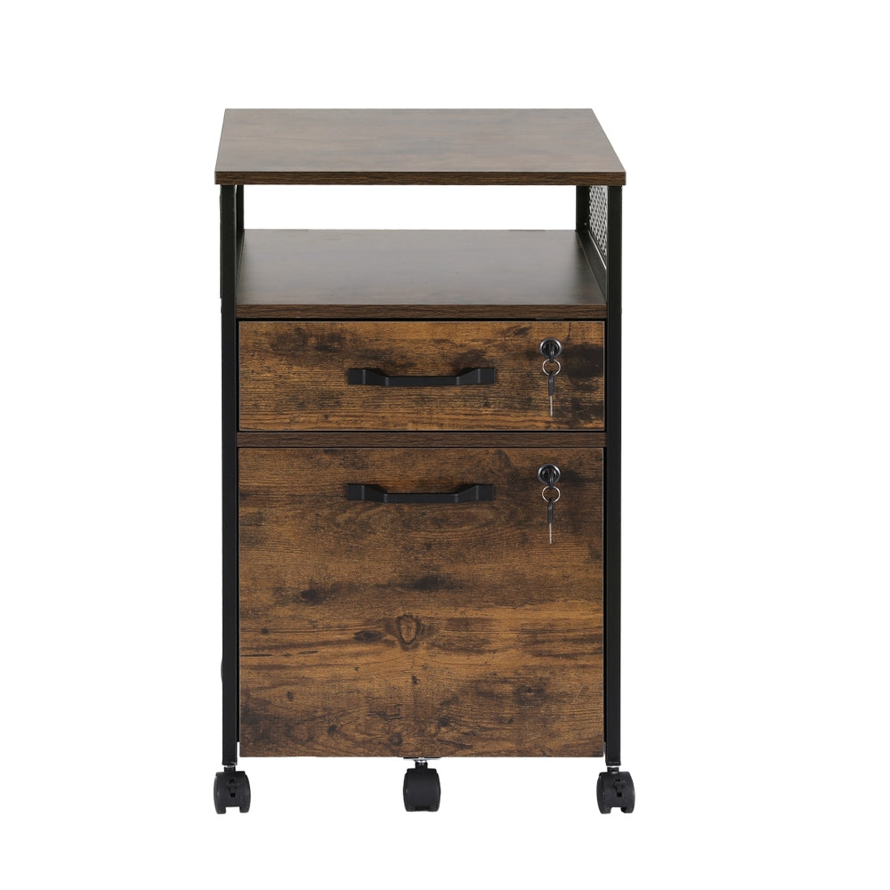 Artiss Mobile Filing Cabinet - 2 Drawer - brown