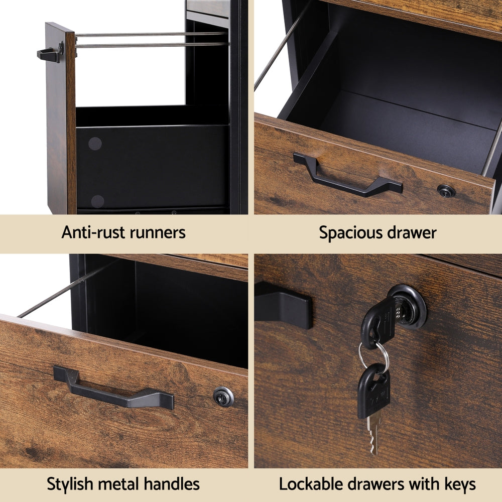 Artiss Mobile Filing Cabinet - 2 Drawer - brown