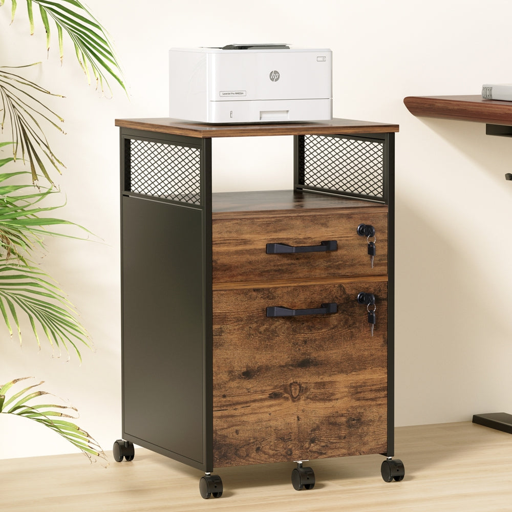 Artiss Mobile Filing Cabinet - 2 Drawer - brown