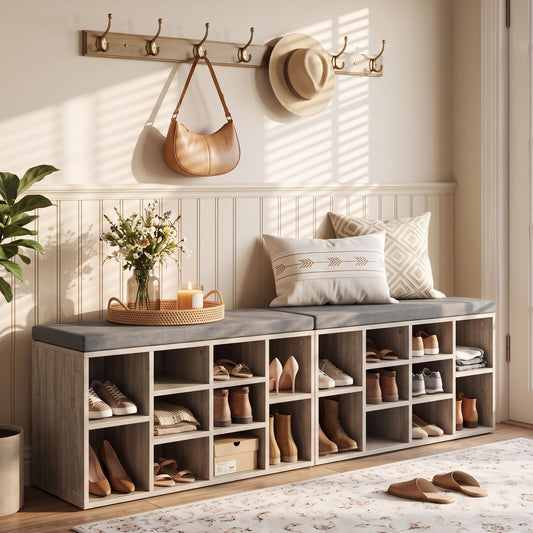 Artiss Shoe Bench x2 Set Fabric Seat Pine Hallway Bedroom