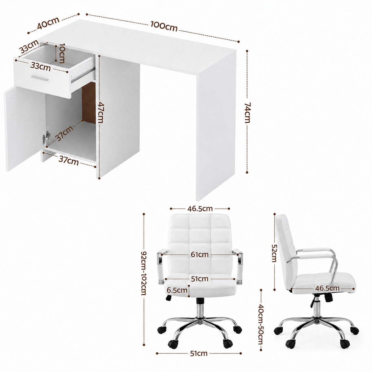 Artiss Office Desk & Chair Set - 100cm
