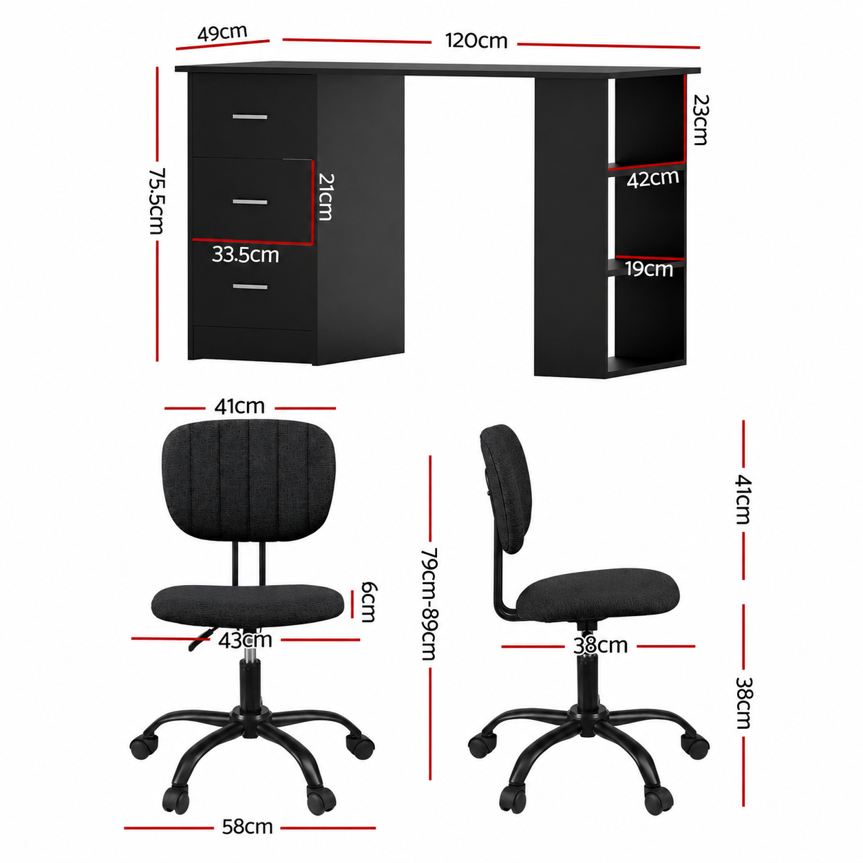 Artiss Office Desk & Chair Set 120cm Computer Desk Shelves for Home Office Study