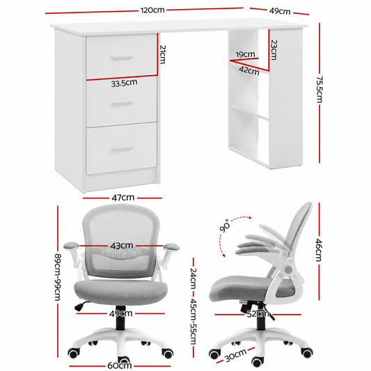 Artiss 120cm Desk & Chair Set - white