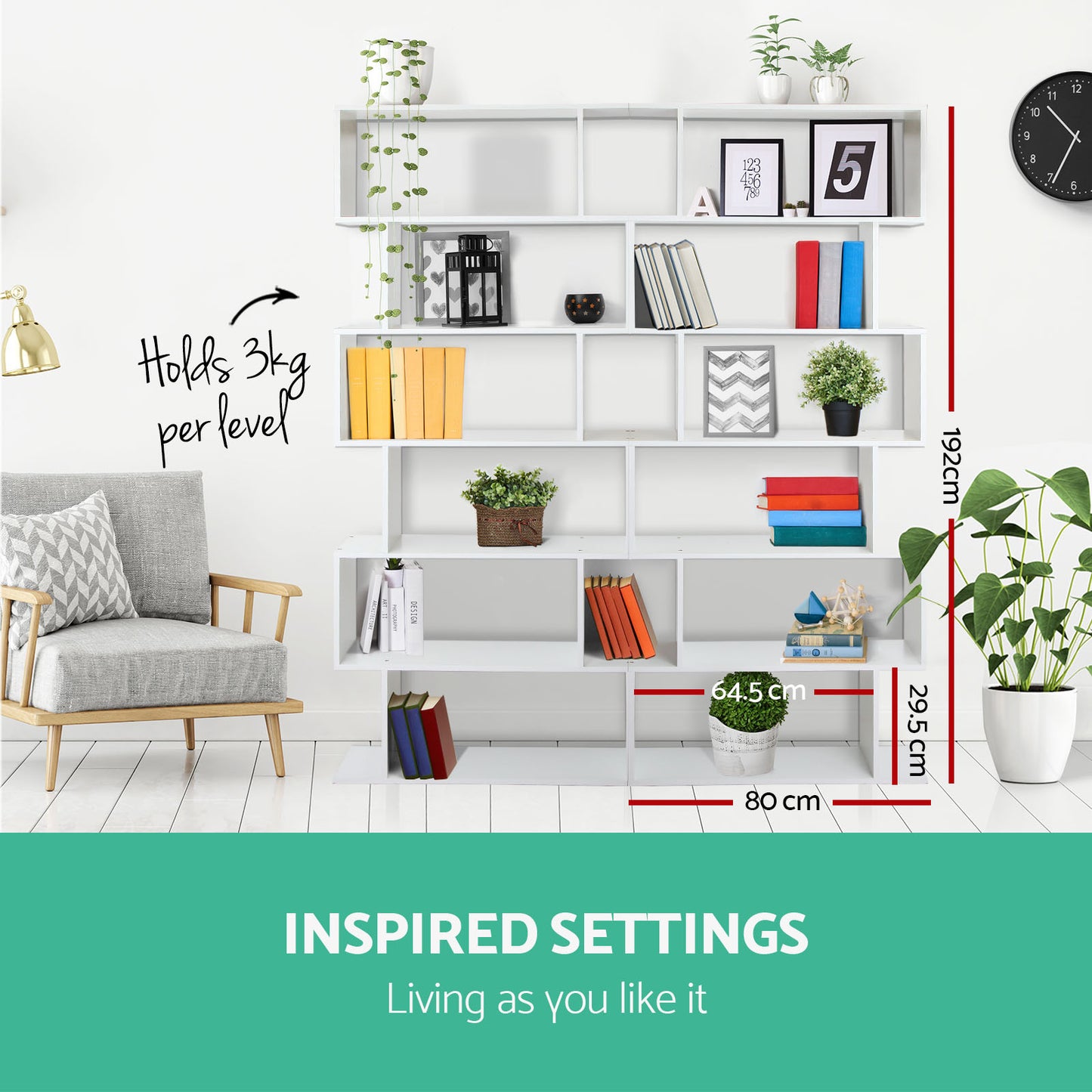 Designer Bookshelf 6 Tiers White