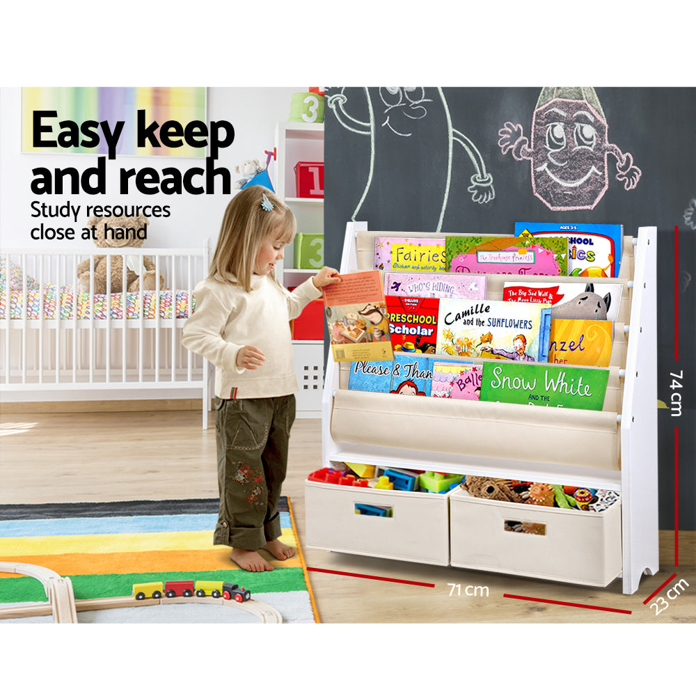 Kids Bookshelf Magazine Rack with Drawers