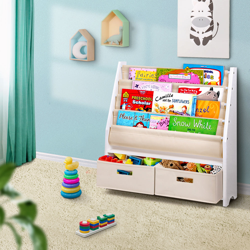 Kids Bookshelf Magazine Rack with Drawers