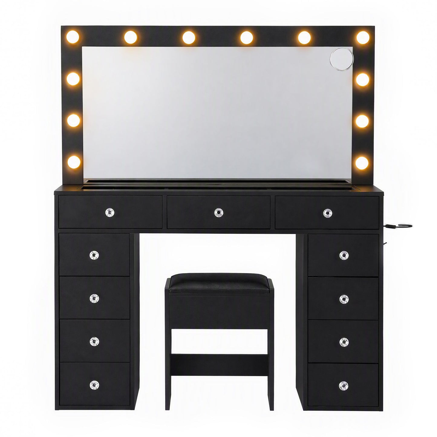 Artiss Dressing Table with LED Mirror & Stool - Black