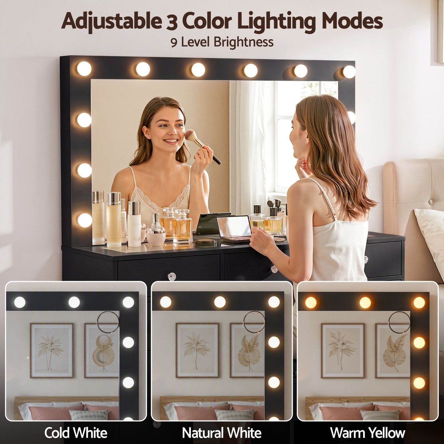 Artiss Dressing Table with LED Mirror & Stool - Black