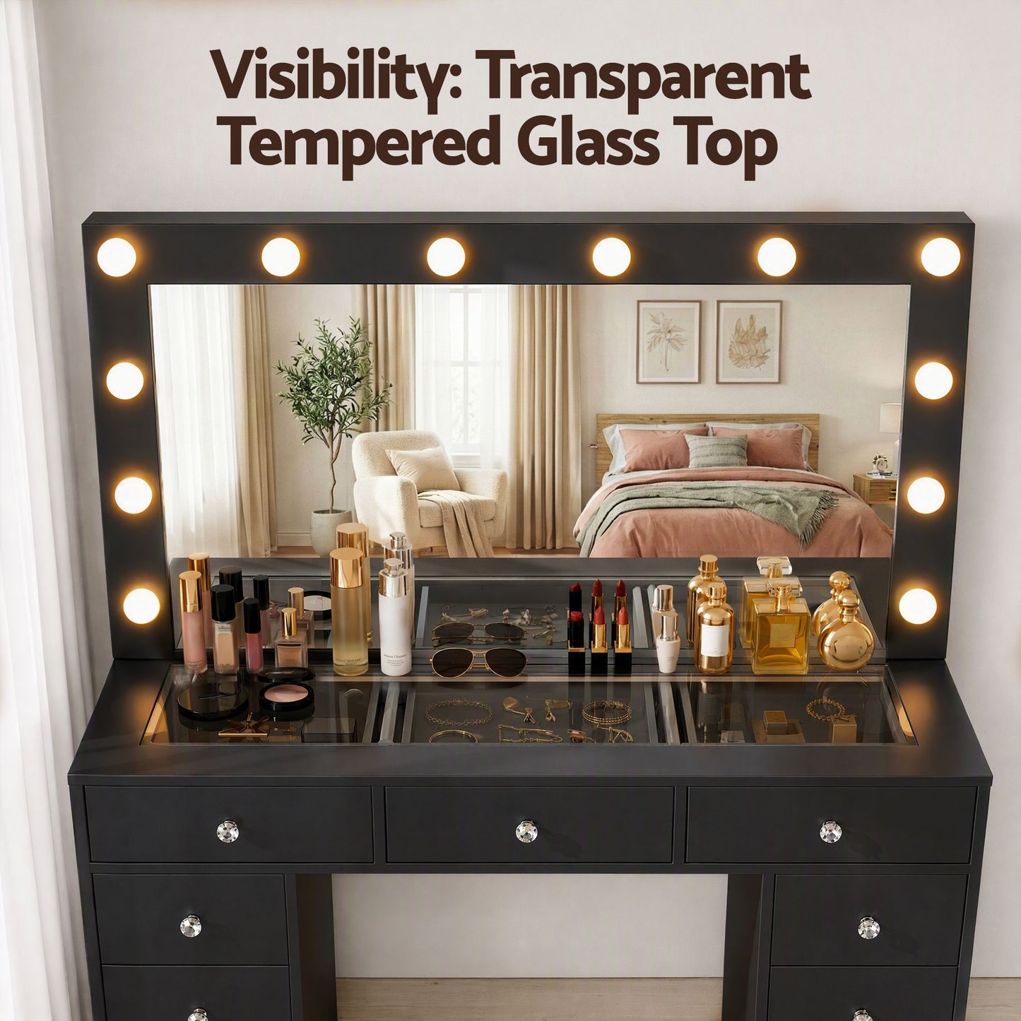 Artiss Dressing Table with LED Mirror & Stool - Black