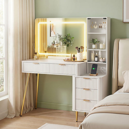 Artiss LED Dressing Table with Charging Station - White
