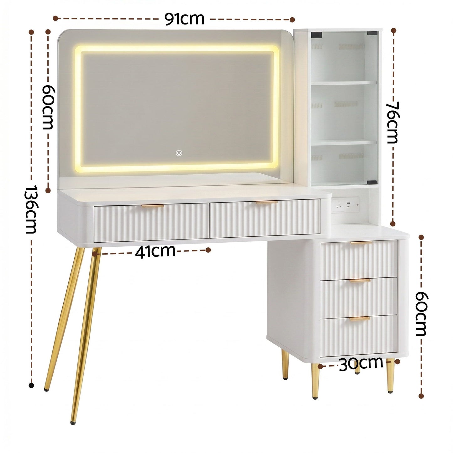 Artiss LED Dressing Table with Charging Station - White