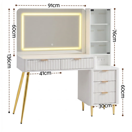 Artiss LED Dressing Table with Charging Station - White