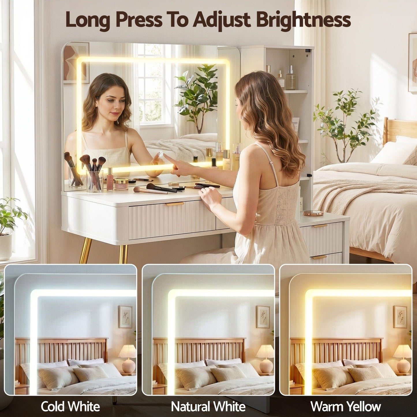 Artiss LED Dressing Table with Charging Station - White