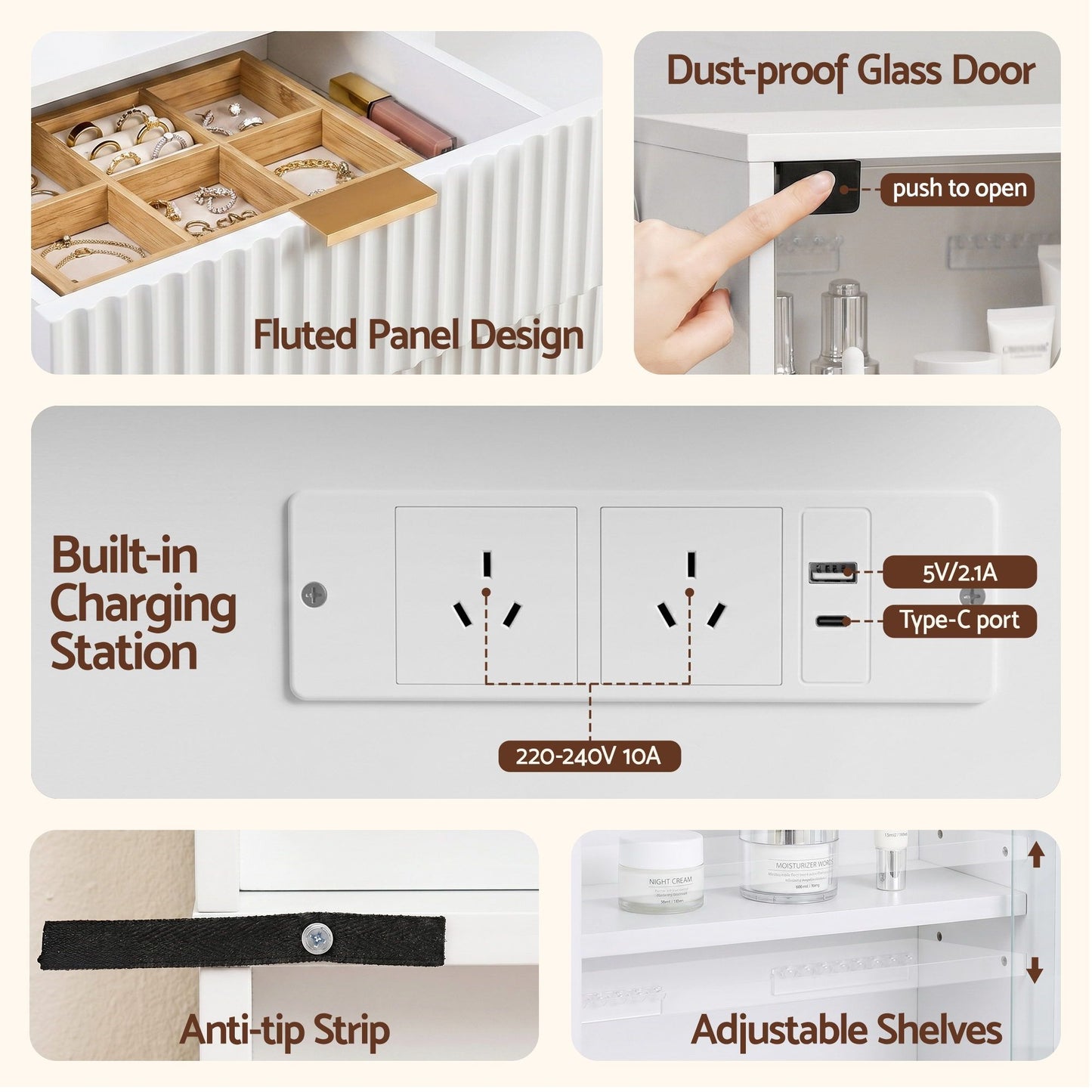 Artiss LED Dressing Table with Charging Station - White