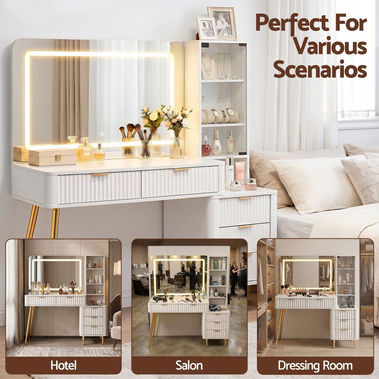 Artiss LED Dressing Table with Charging Station - White