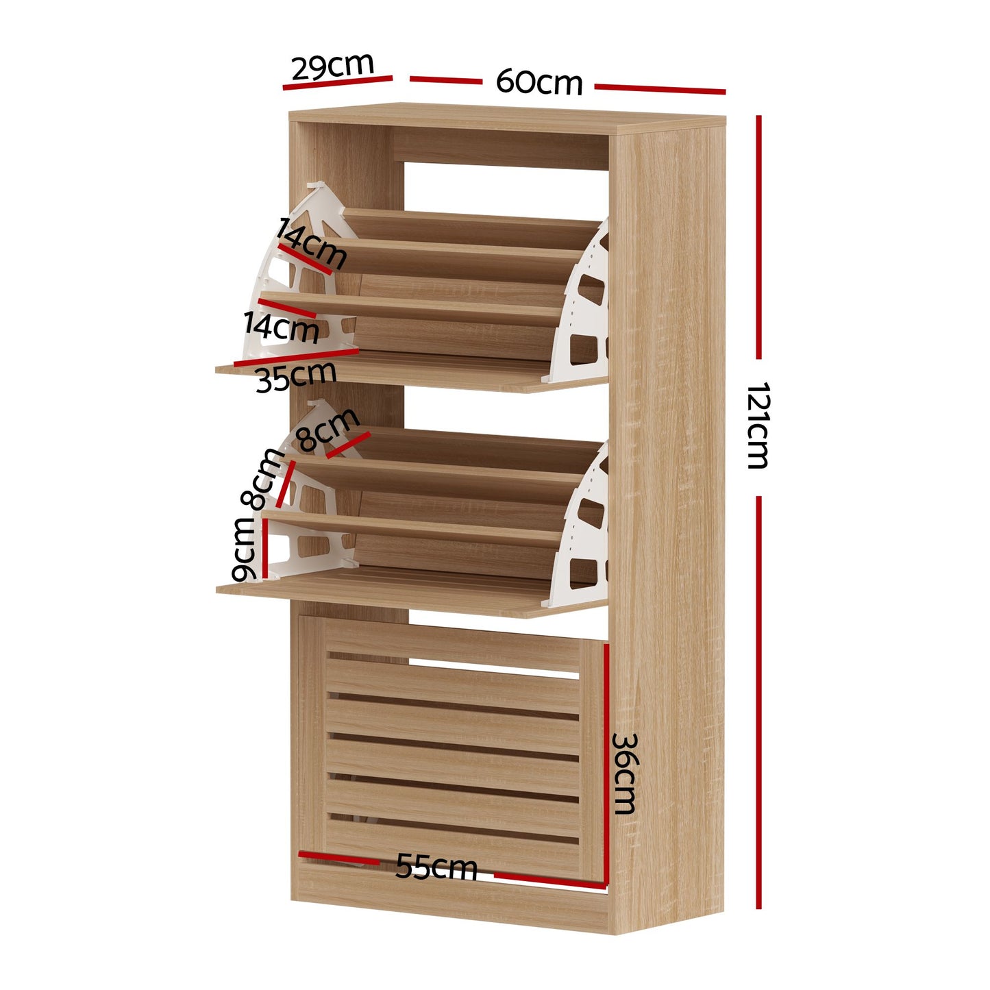 Artiss 2-Pack 3-Drawer Flip Shoe Cabinet - Pine