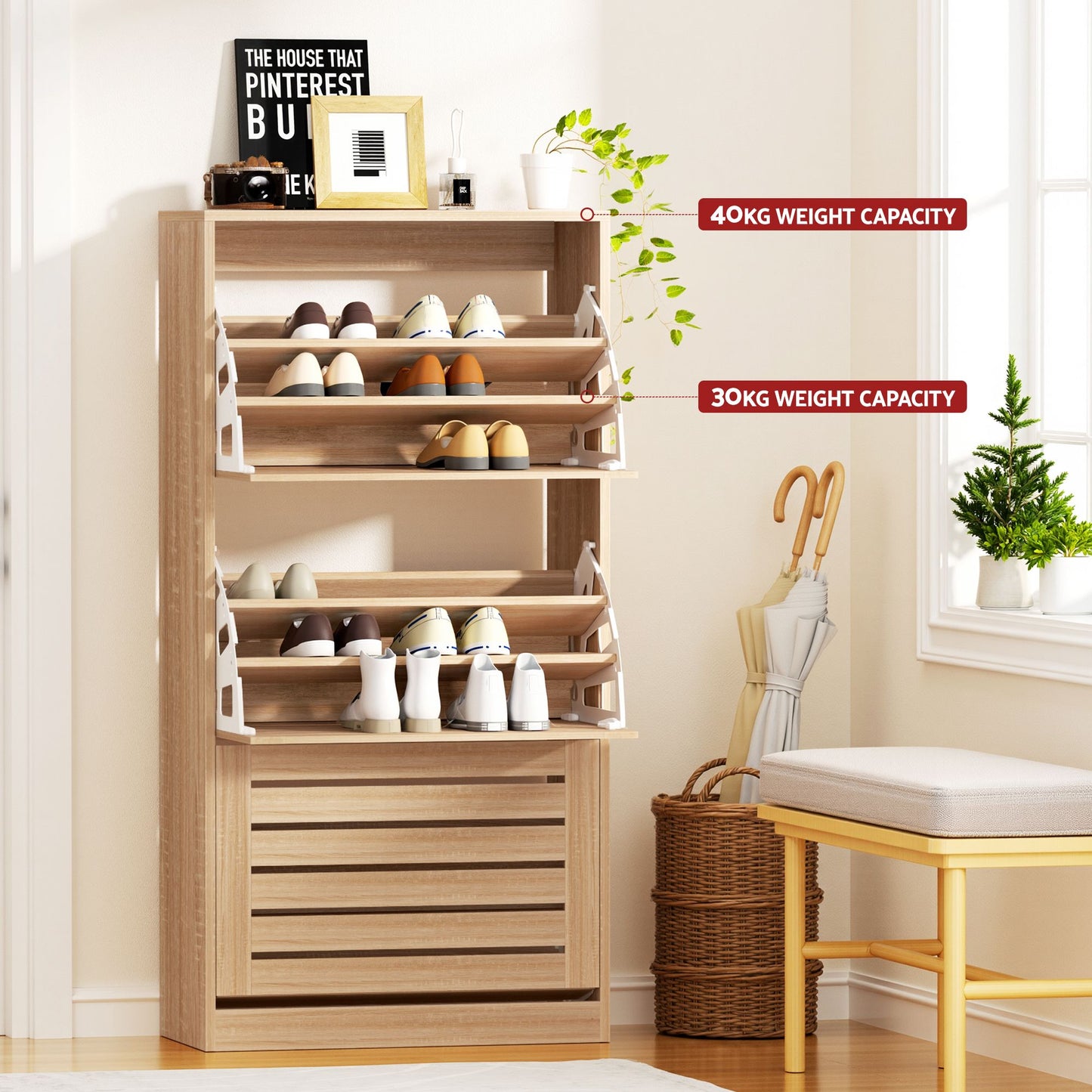 Artiss 2-Pack 3-Drawer Flip Shoe Cabinet - Pine