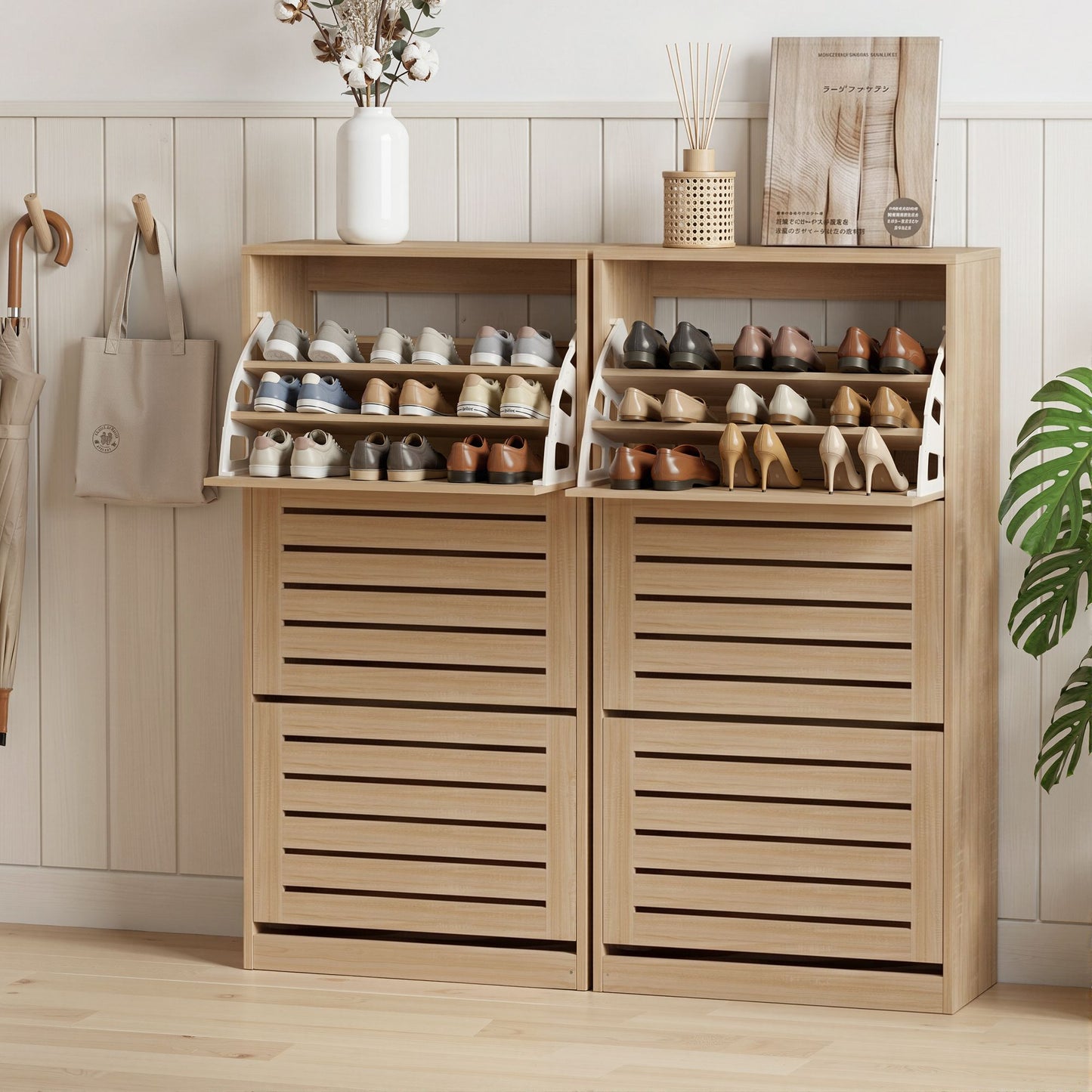 Artiss 2-Pack 3-Drawer Flip Shoe Cabinet - Pine