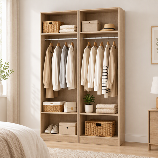 Artiss 2X Wardrobe Clothes Closet Storage Organiser Shelf Pine