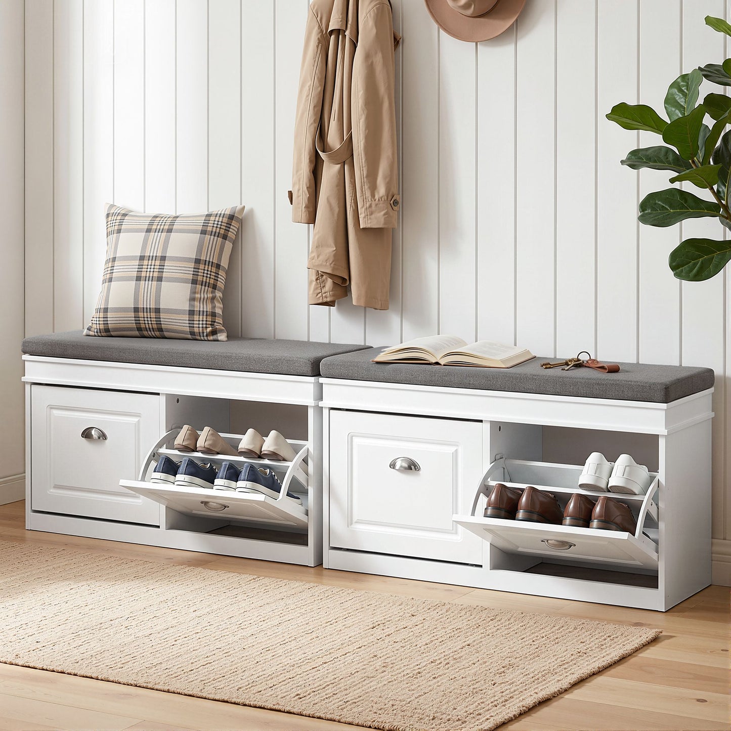 Artiss 2-Piece Flip-Drawer Shoe Bench Set - White
