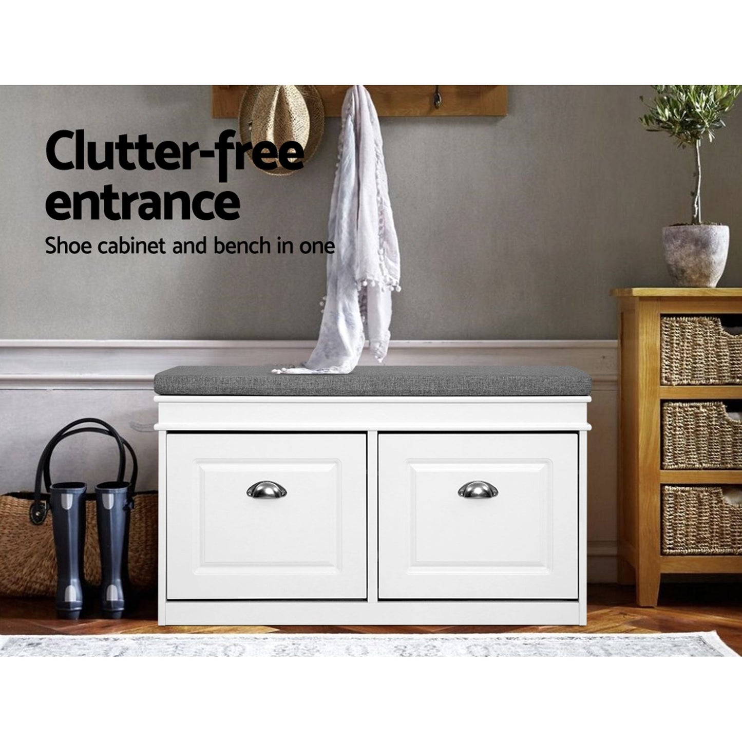 Artiss 2-Piece Flip-Drawer Shoe Bench Set - White