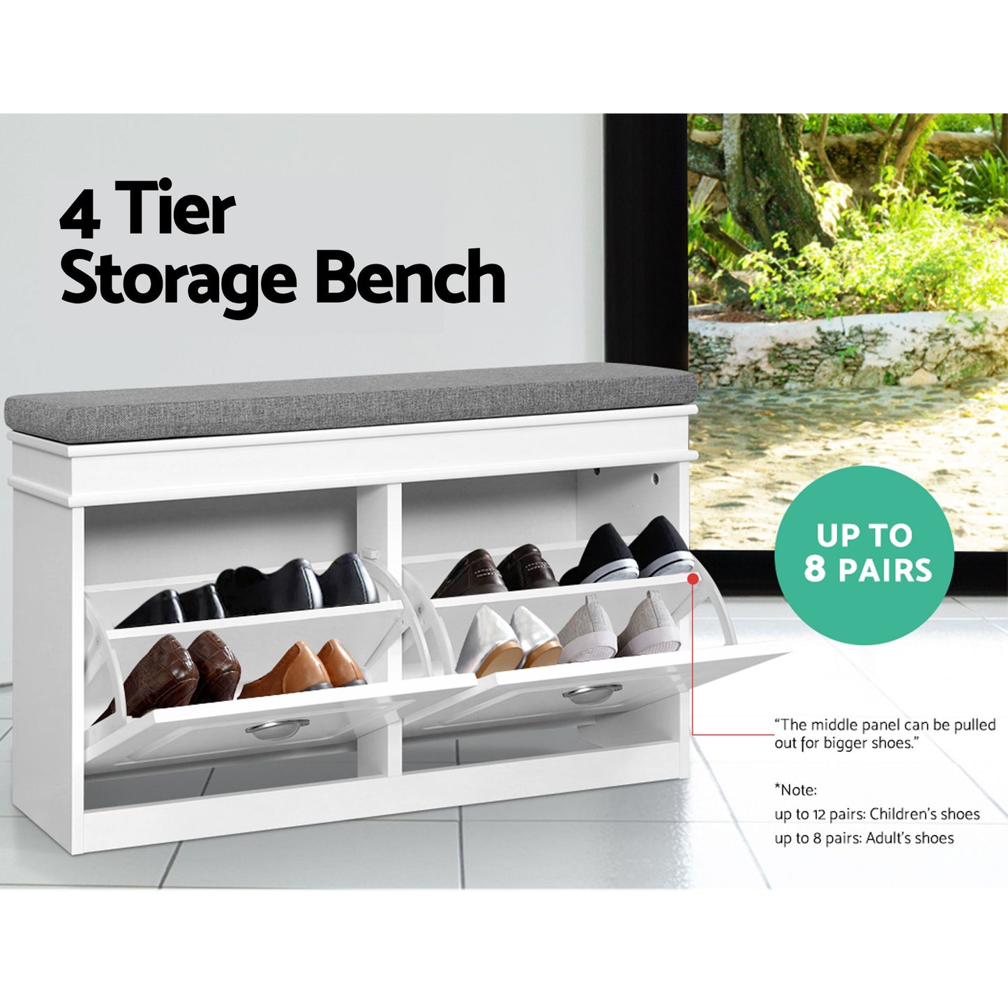 Artiss 2-Piece Flip-Drawer Shoe Bench Set - White