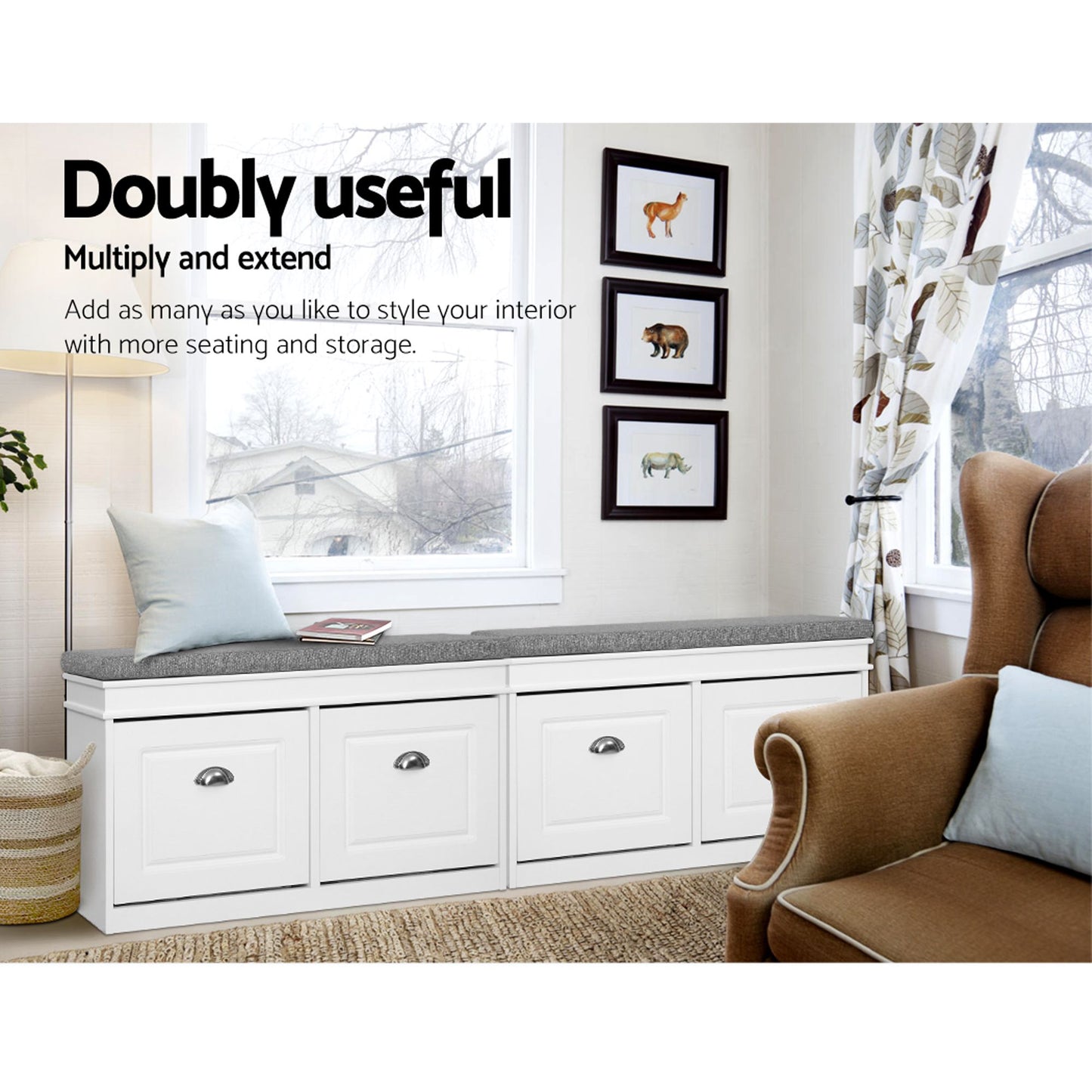 Artiss 2-Piece Flip-Drawer Shoe Bench Set - White